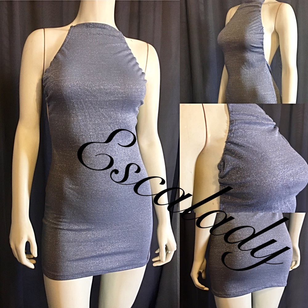 New silver glitter stretch minidress low back